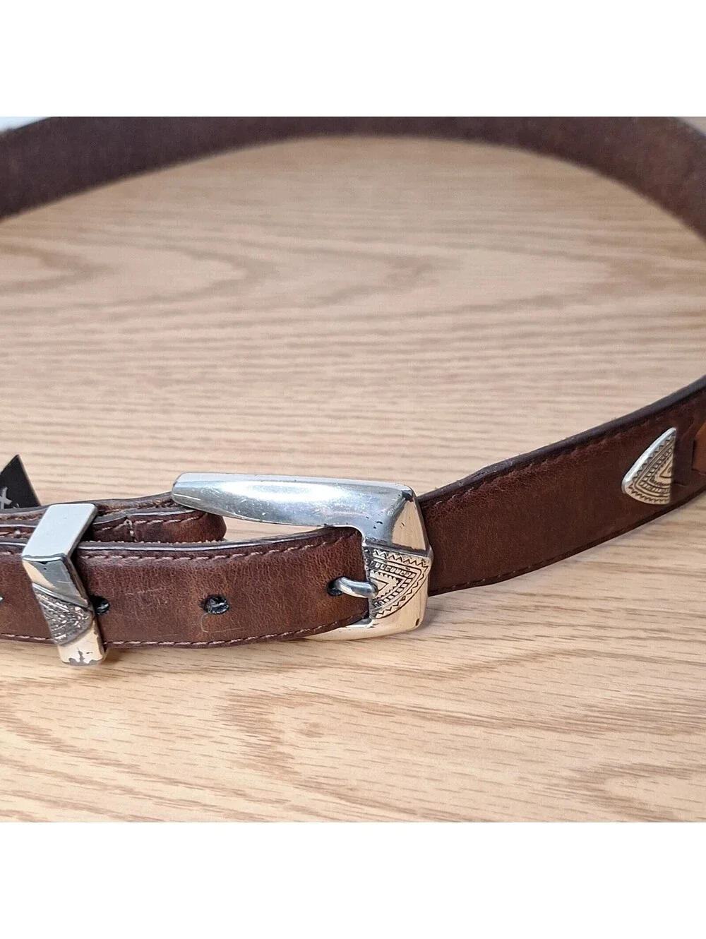 ONYX by Brighton Leather Belt Men Size 38 Black Croc Embossed Vintage Silver EUC